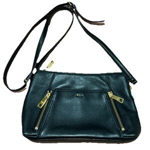 Lauren Ralph Lauren RLL Small Black Pebbled Leather Crossbody Bag Purse